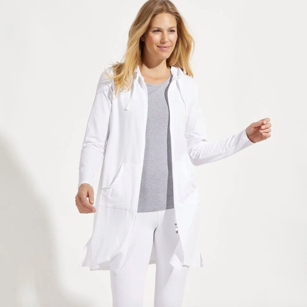Coolibar White Longline Hooded Zip Cardigan